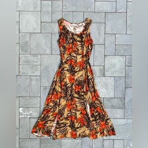 vintage orange and brown floral maxi dress